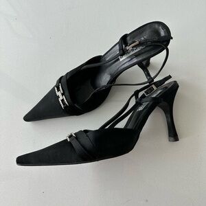 Coated Black Shoes with shiny stones ( faux) - high heels